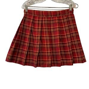 Plaid Skater Adjustable Tartan Skirt in Red and Yellow L